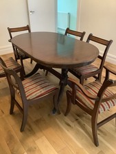 Regency-style Pedestal Dining Set Mahogany Extendable Oval Table and 6 Chairs