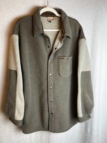 Woolrich, Vintage Woolrich Shirt Jacket Mens L Fleece Polartec Snaps Gray Beige 1990’s USA