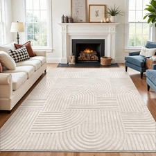 RUG SHACOS Large Beige Rug 160x230cm Washable Anti Slip Fluffy Living Room Used