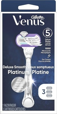 Gillette Venus Deluxe Smooth Platinum Razor 3 Pack + 9 Refills Women Sealed