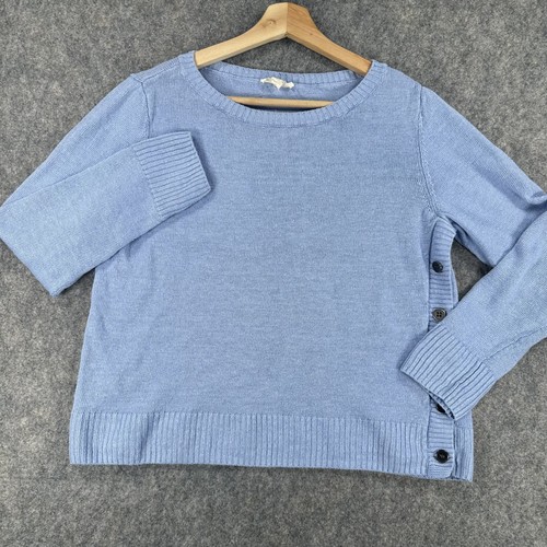 Eileen Fisher Sweater Womens Medium Blue Organic Linen Button Side Pullover Top - Picture 2 of 14