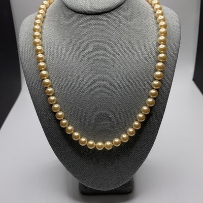 Vintage Pearl Necklace 24” with Gold over Sterling Silver Clasp