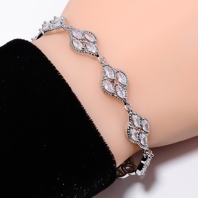 White Topaz 925 Sterling Silver Adjustable Bracelet 7-8'' B130123, Gift for her