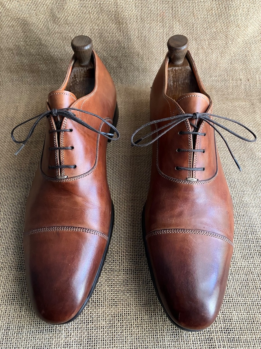 Santoni Mens Brown Leather Cap Toe Oxford Shoes Size UK 11  display picture 3