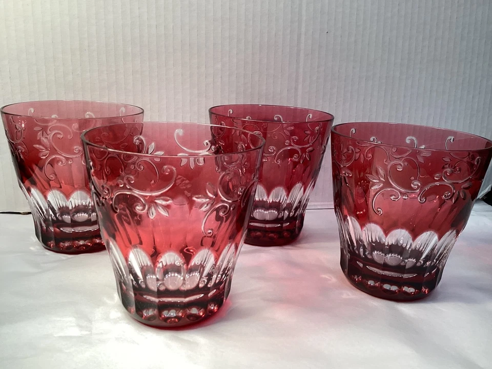 4~ Ajka Cased Crystal Cut Clear Ruby Red Whiskey Old Fashion Glasses EXCELLENT - Image 2 of 4