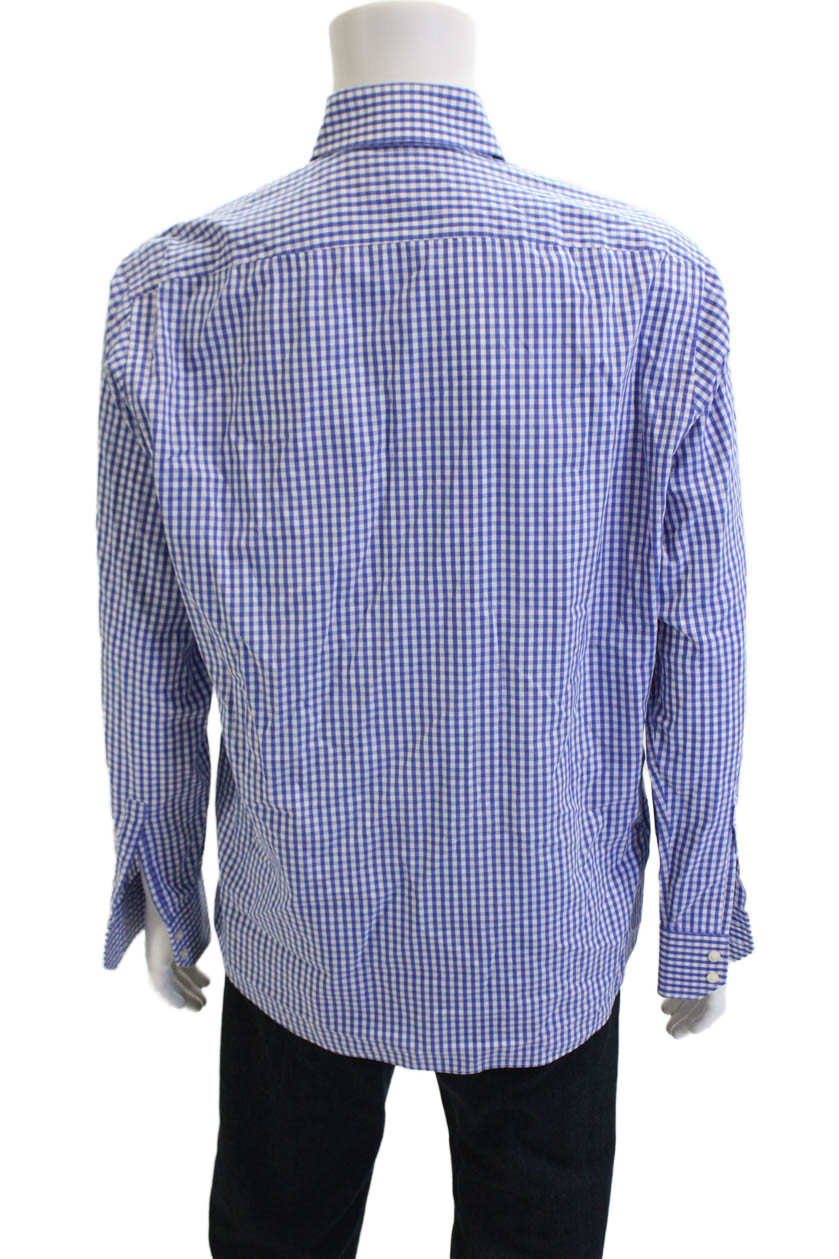 Boss Hugo Boss Mens Blue Check Button-Down Dress Shirt 100% Cotton Size 16 thumbnail 3