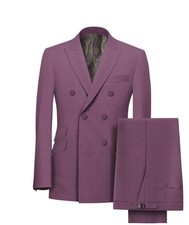 Mens Purple Suits Cashmere Wool Hand Made Double Breasted Peak Lapel