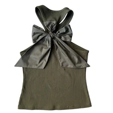 Ribbed Tank Anthropologie Sunday In Brooklyn Racer-back Bow Size S Olive