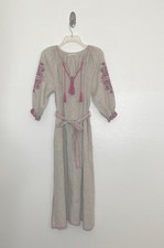 Ulla Johnson Sofia Flax Boho Chic Embroidered Midi Belted 3/4 Sleeve Dress Sz 2