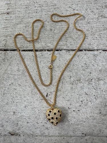 Vintage Joan Rivers Puffy Heart Pave Set Rhinestone Locket Necklace - Picture 9 of 9