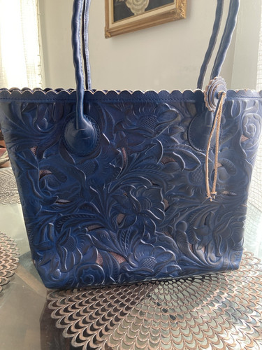 Patricia Nash Tooled Cut Out Leather Estella Tote In Cobalt NWT - Picture 2 of 15