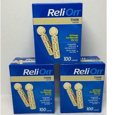 ReliOn Thin Lancets 26 Gauge 300 Count Sterile Single Use Exp 4/2030