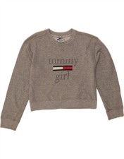 TOMMY HILFIGER Womens Crop Graphic Sweatshirt Jumper UK 10 Small Grey AE04