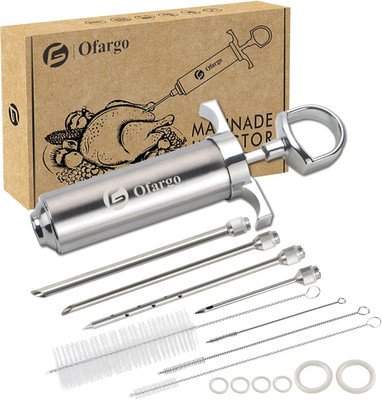 Stainless Steel Meat Injector Syringe Kit with 4 Marinade Needles for BBQ Grill