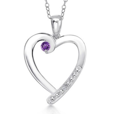 0.18 Ct Round Purple Amethyst E-F Lab Grown Diamond 925 Sterling Silver Pendant