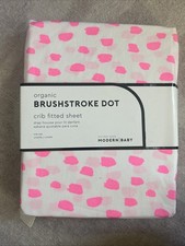 Pottery Barn Modern Baby Organic Brushstroke Dot Crib Fitted Sheet White Pink