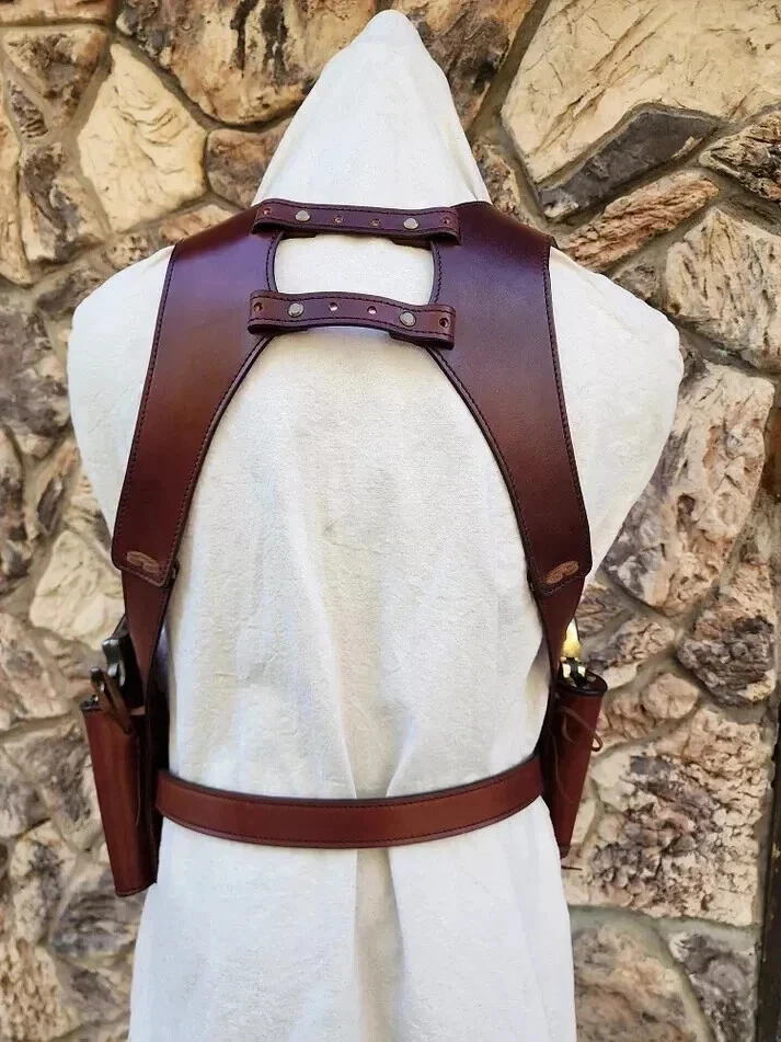 Western Leather Gun Holster Brown Chest Shoulder Holster Rig - Image 4 of 4