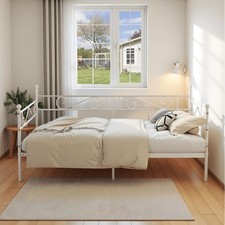 Tagesbett Bettgestell 90x200 cm Metall Bettgarten Gästebett Sofabett Weiss