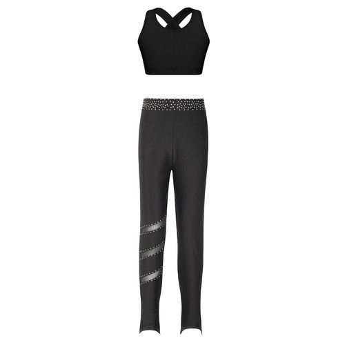 Kids Girls 2 Piece Dance Outfits Gymnastics Sports Set Rhinestone Fitness Yoga - Picture 35 of 61