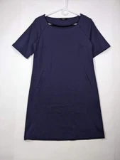 Brass Shift Dress Sz Medium Navy Blue Short Sleeve Pockets A-Line Thick