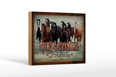 Holzschild Pferde 12x18 cm welcome friends Holz Deko Schild