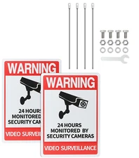 2 Pack 24 Hour Video Surveillance Signs with 4 Stake,10"*14"Security Camera Sign
