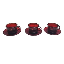 Arcoloc France Tea Coffee Set of Cups Saucers Red 6-8oz VTG