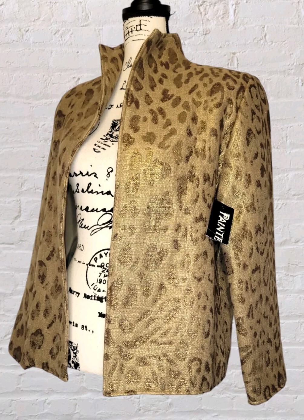 Giacca arazzo blazer vintage NOS dipinto pony stampa ghepardo MED misto lino oro