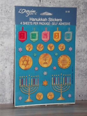 Vintage L'Chayim Hanukkah Dreidel Menorah Coin Sticker Package NOS B56