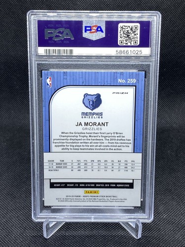 Ja Morant • 2019 Hoops Premium Stock - Disco Viola • PSA 9 OTTIME CONDIZIONI - Foto 2 di 3