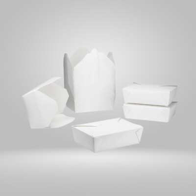 200pcs BUHAYA White Paper Take-out Containers #2-Eco-Friendly, For Food Service