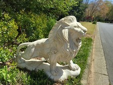 LIONS ITALIAN MARBLE STONE LIFE SIZE PAIR REAL HAND CARVED DETAILS RARE