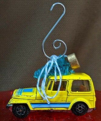 Vintage Toy Car w Bottle Brush Tree Ornament Handmade Jeep Jeepster Commando *