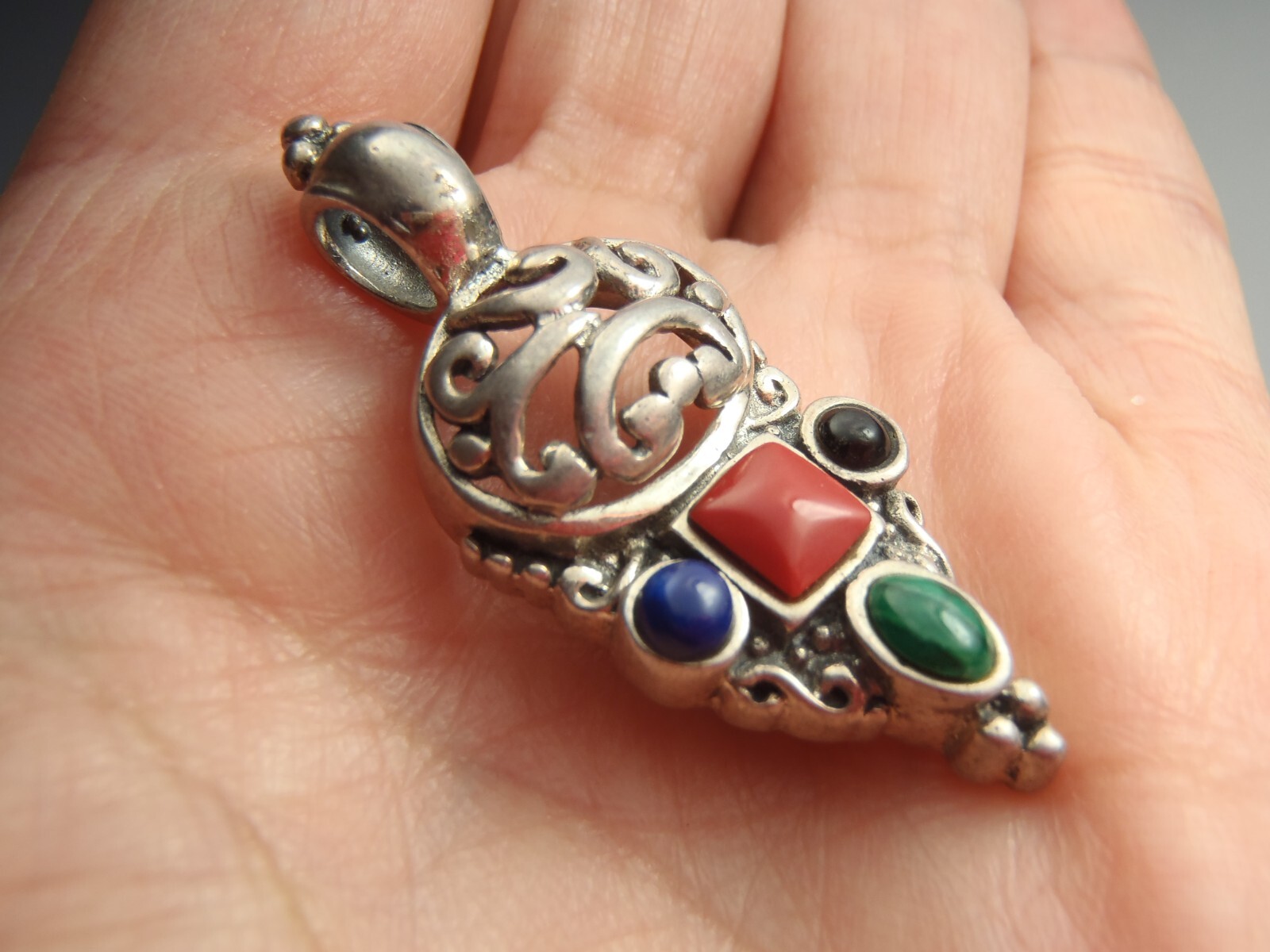 Solid Sterling Silver, 925, Pendant Multi Stone L… - image 1