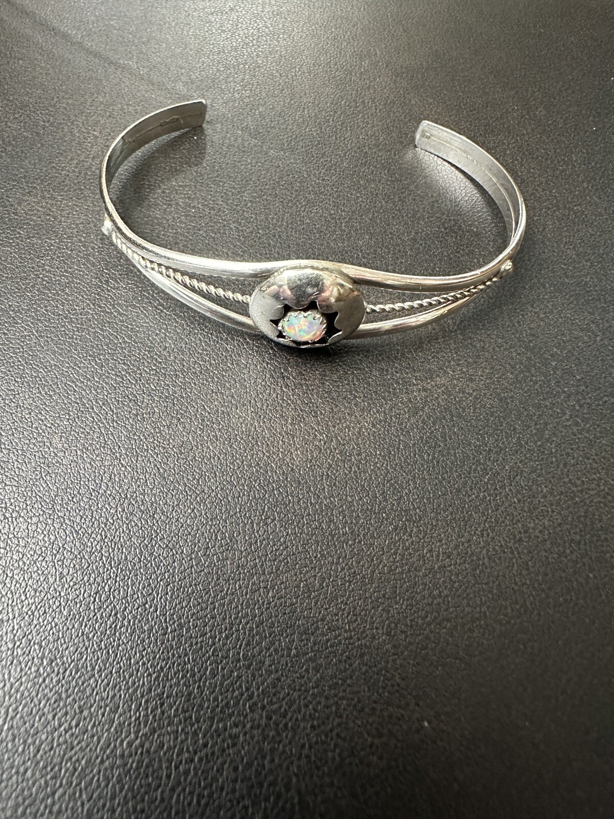 Vintage Navajo Silver & Opal Cuff Bracelet