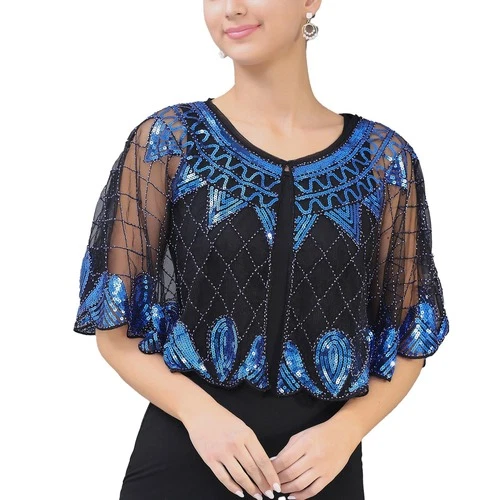 Womens Shrug Shawl Wedding Dresses Cape Cover Ups Sequins Beaded Shawls Party - Bild 19 von 30