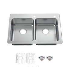 Glacier Bay Bratten Drop-In/Undermount 18G Stainless 50/50 Kitchen Sink NEW 37C