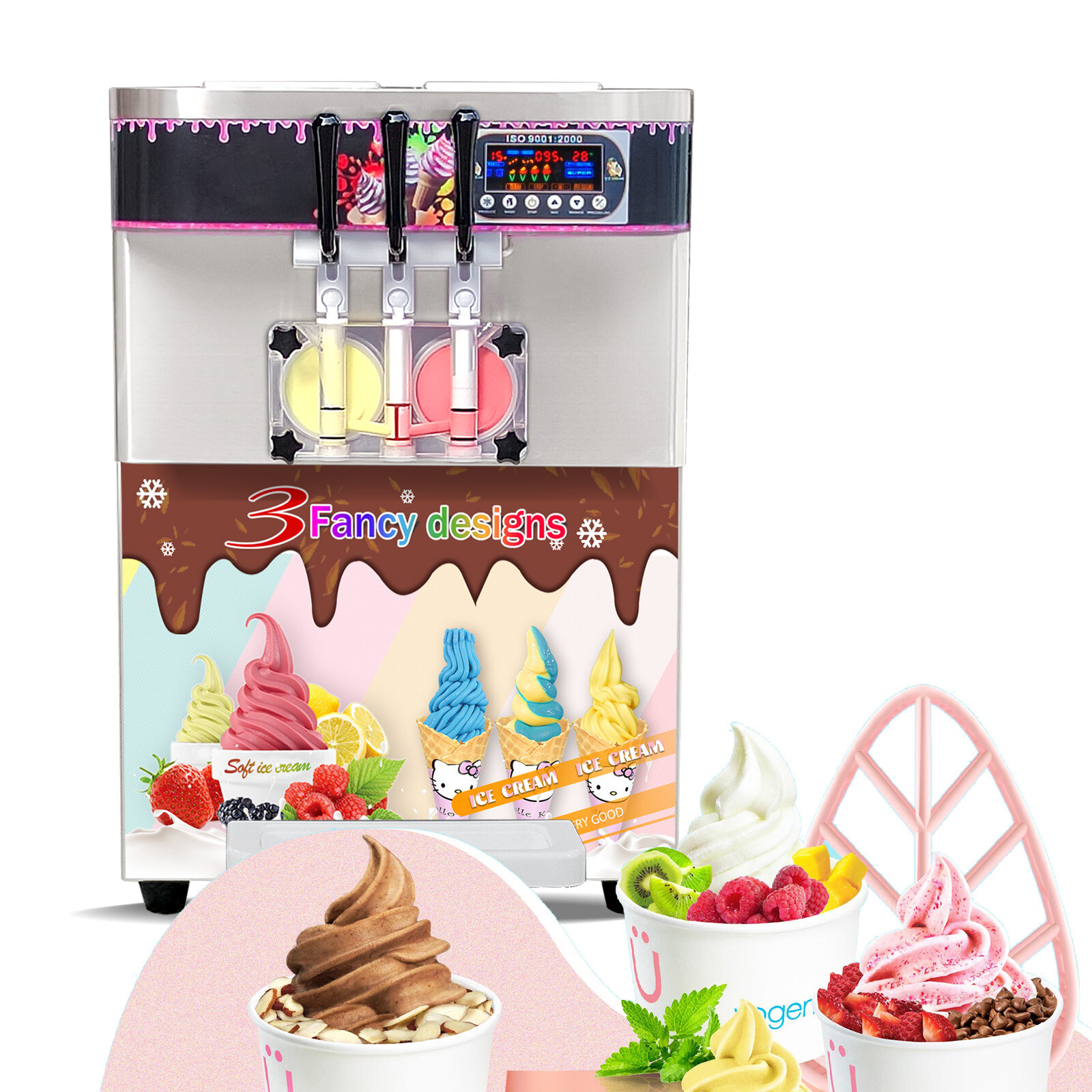 USA Kolice Countertop 2+1 mixed soft serve ice cream machine, ice cream maker