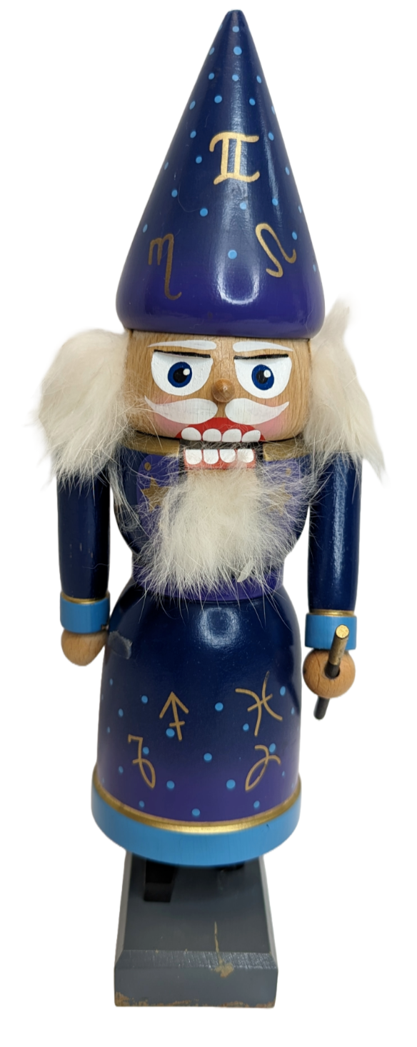 KWO German WIZARD Nutcracker, Purple w/ Runes & Wand, 9" Kunstgewerbe