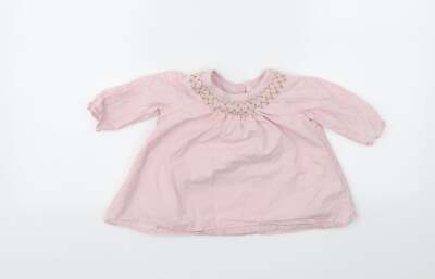 Matalan Mädchen rosa Blumen 100 % Baumwolle Fit & Flare Größe 6-9 Monate Rundhalsausschnitt