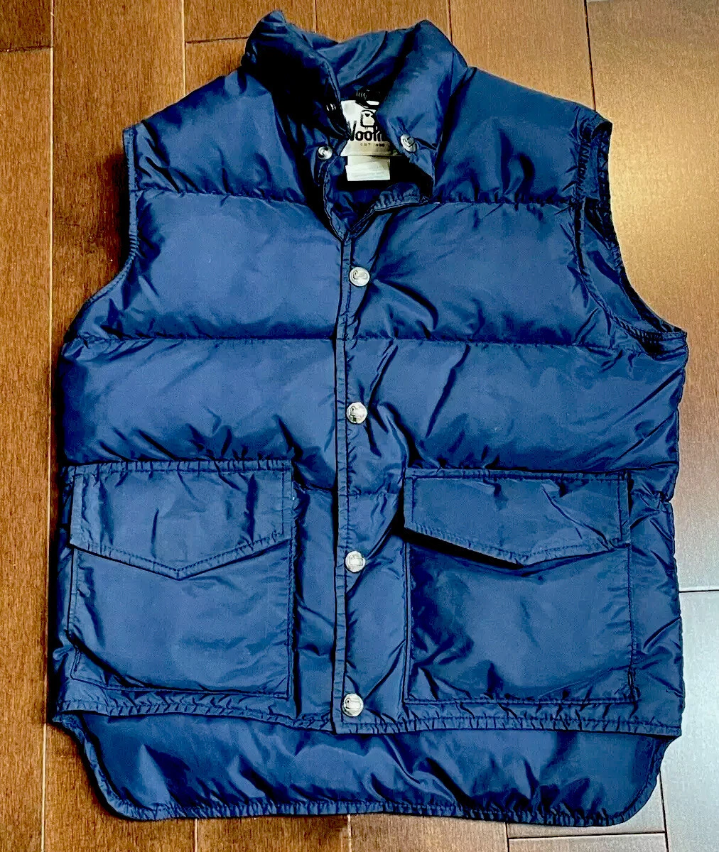 Vintage Woolrich Down Snap Front Puffer Vest Navy Blue 2 Pocket
