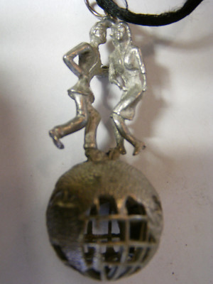 Vintage Two Dancers dance on top of the world, Dancers Pendant, Global Dancers