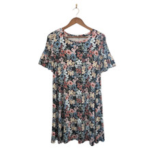 Ann Taylor Loft Black Floral Print Smocked Sleeve A Line Swing Dress Small