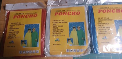 3 Pack Durable Vinal Children's Child's Youth One Size Fits All Poncho