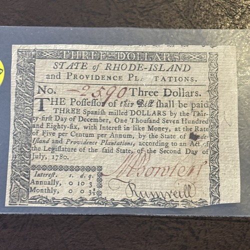 rhode island colonial currency Three Dollars July 2 1780 Signed And Issued - Picture 18 of 20