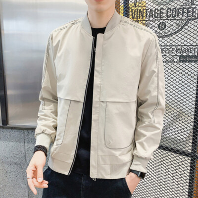Men's Solid Color Casual All-match Fashionable Round Neck Handsome Jacket