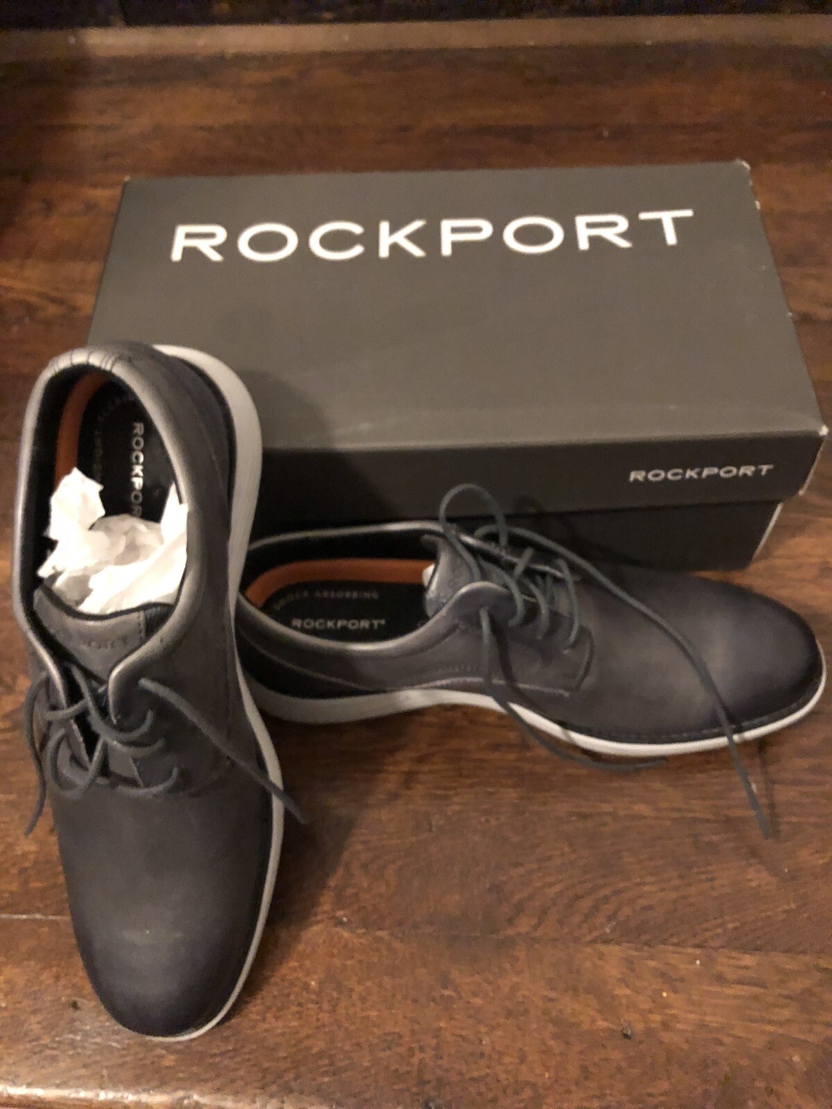 SAOLA Rockport Men's Garett Plain Toe Oxford Leather Shoes Grey US 8.5M EUR 41