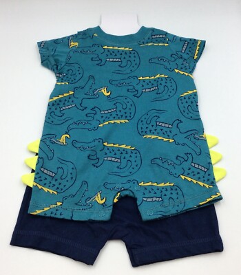 Carter's Infant Boy's Piece Short Sleeve Romper Playwear Set, Blue  Alligator