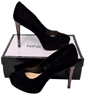 Nine West schöne Damenschuhe Joshin schwarz Wildleder hoher Absatz UK 7