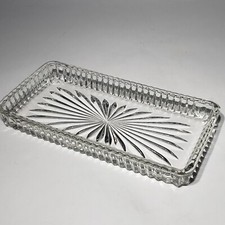 Clear Pressed Glass 7" Rectangle Starburst Butter Dish Cheese Relish Vanity Tray